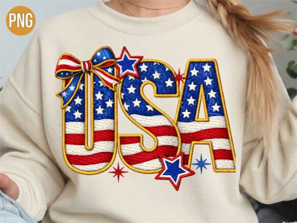 USA Flag Patriotic Embroidery Style PNG Review